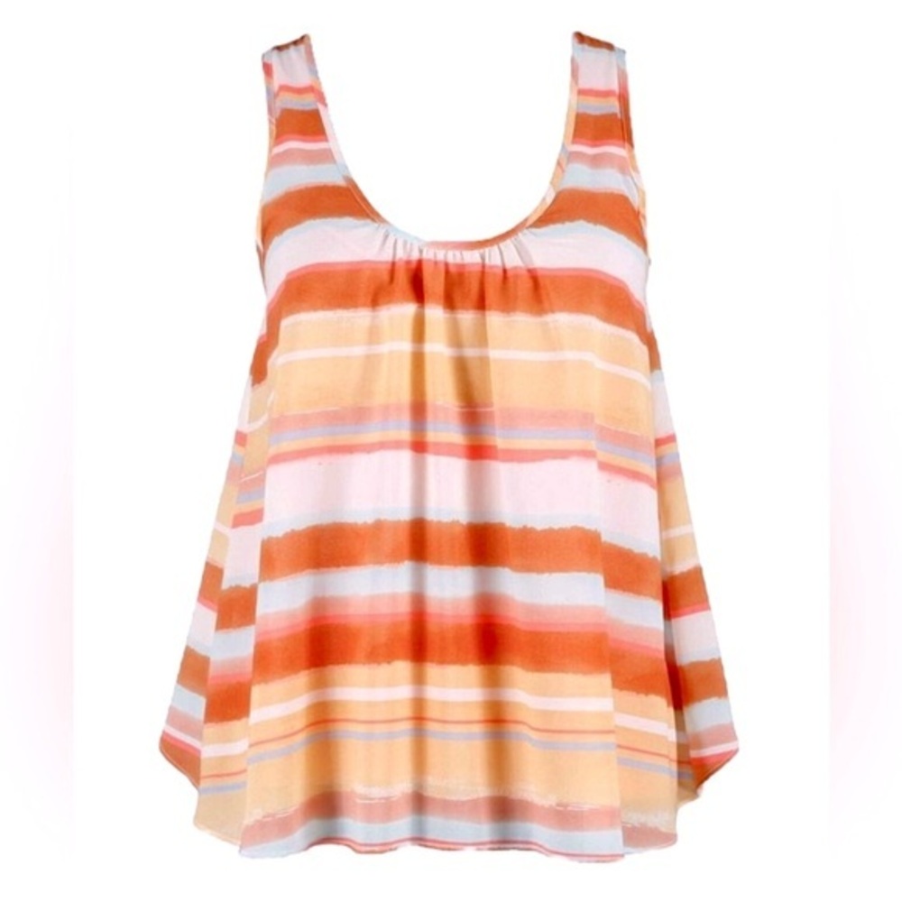 ANTHROPOLOGIE ORANGE PEACH STRIPED SPLIT BACK TOP